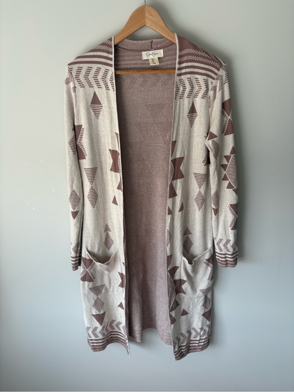 Jessica Simpson Taupe Cream Aztec Geometric Duster Cardigan Small